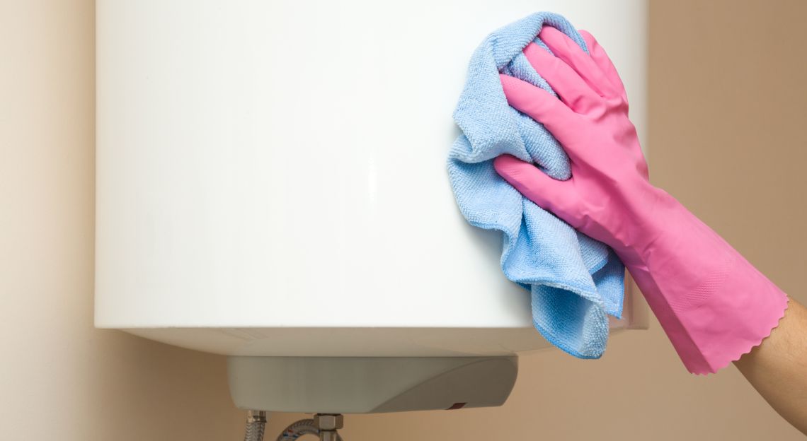 Hand,In,Protective,Glove,With,Rag,Cleaning,Water,Heater,Electric