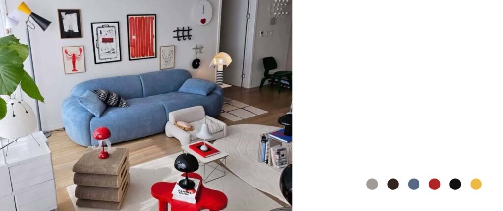 Earthy colors di ruang tamu mid century modern