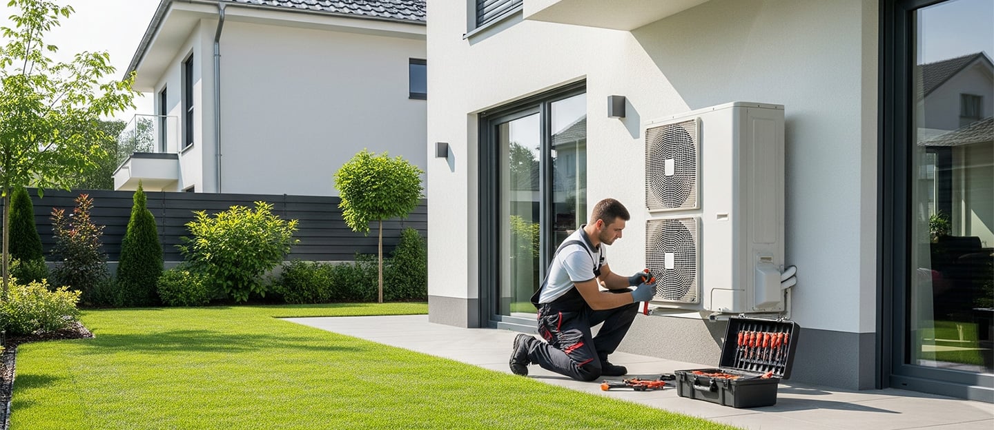 Tehnician in fata unei pompe de caldura