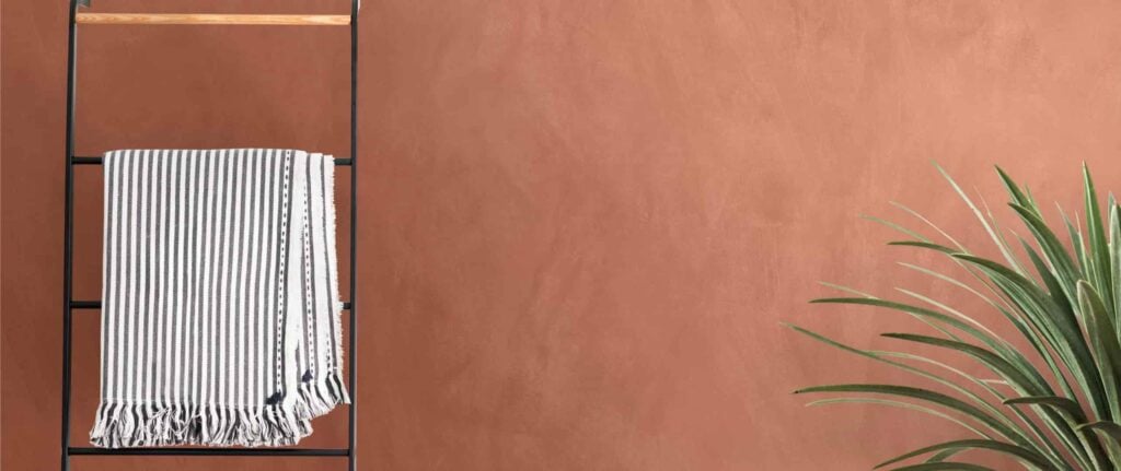 warna dinding terracotta dan daun hijau