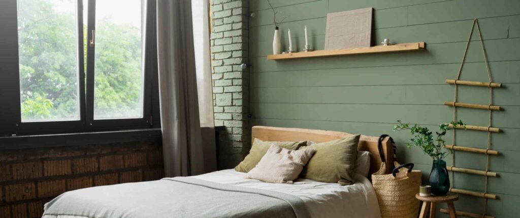 kamar tidur dengan nuansa hijau