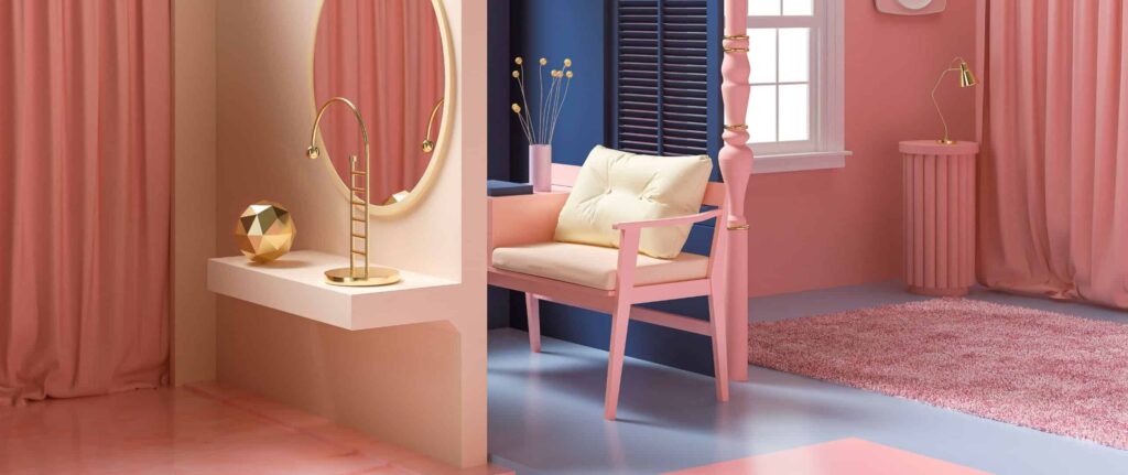 interior rumah dengan perpaduan warna pastel