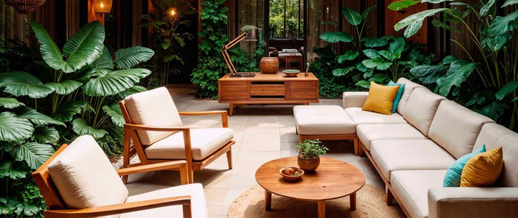 ruang tamu dengan taman indoor