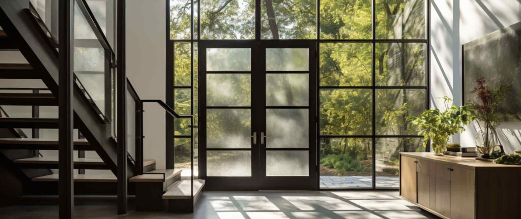 rumah kayu dengan dinding kaca