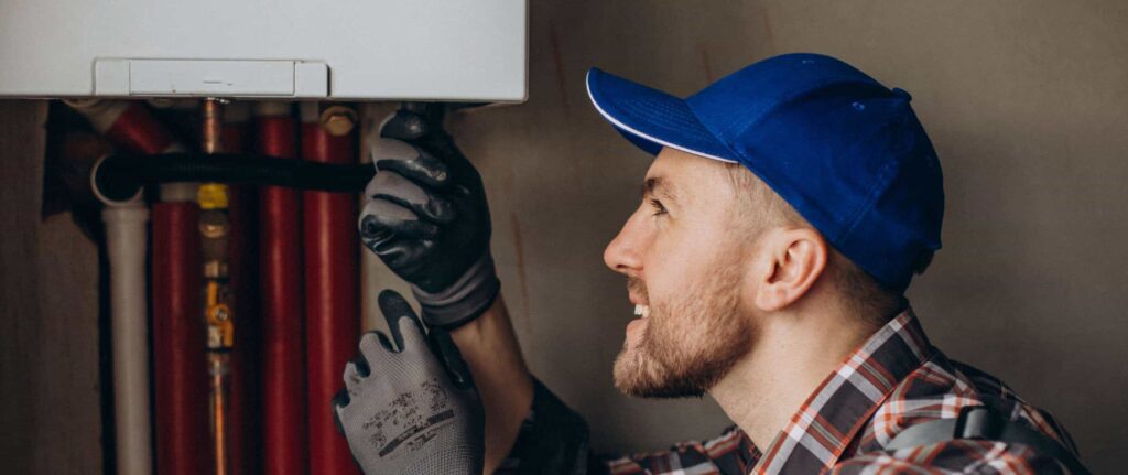 orang yang memperbaiki unit pemanas air