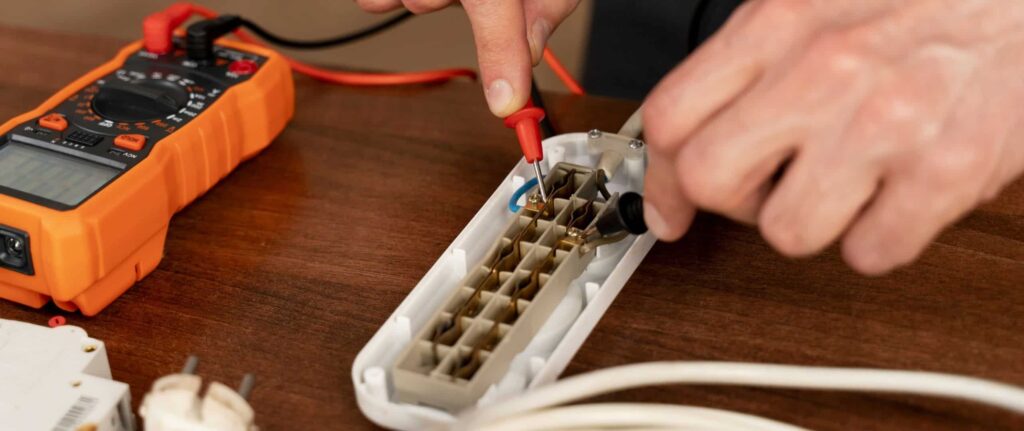 seseorang sedang memperbaiki stop kontak