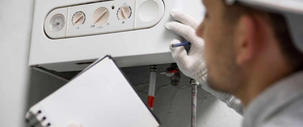 orang yang membawa catatan saat memeriksa water heater