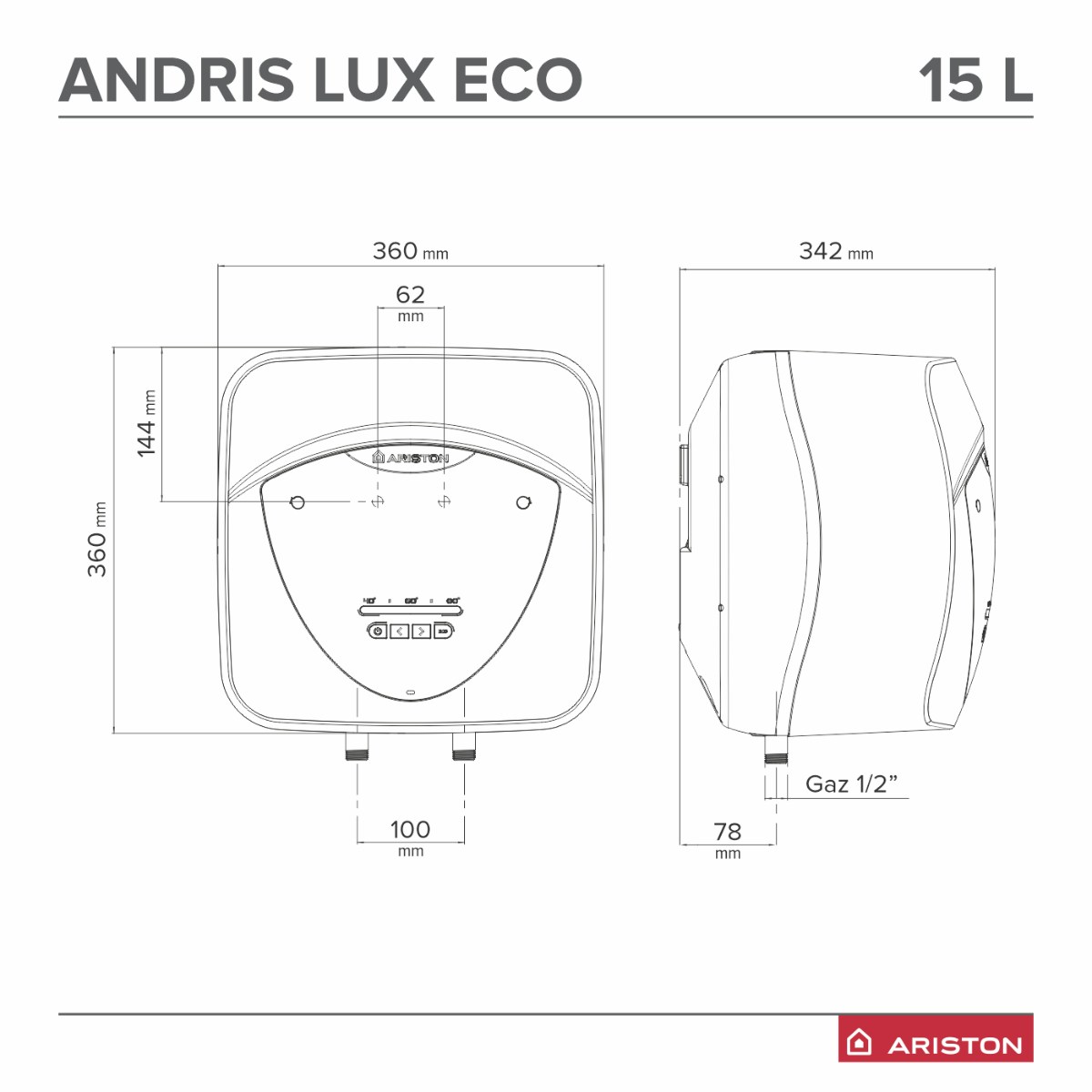 ariston andris lux eco 15l schita dimensiuni