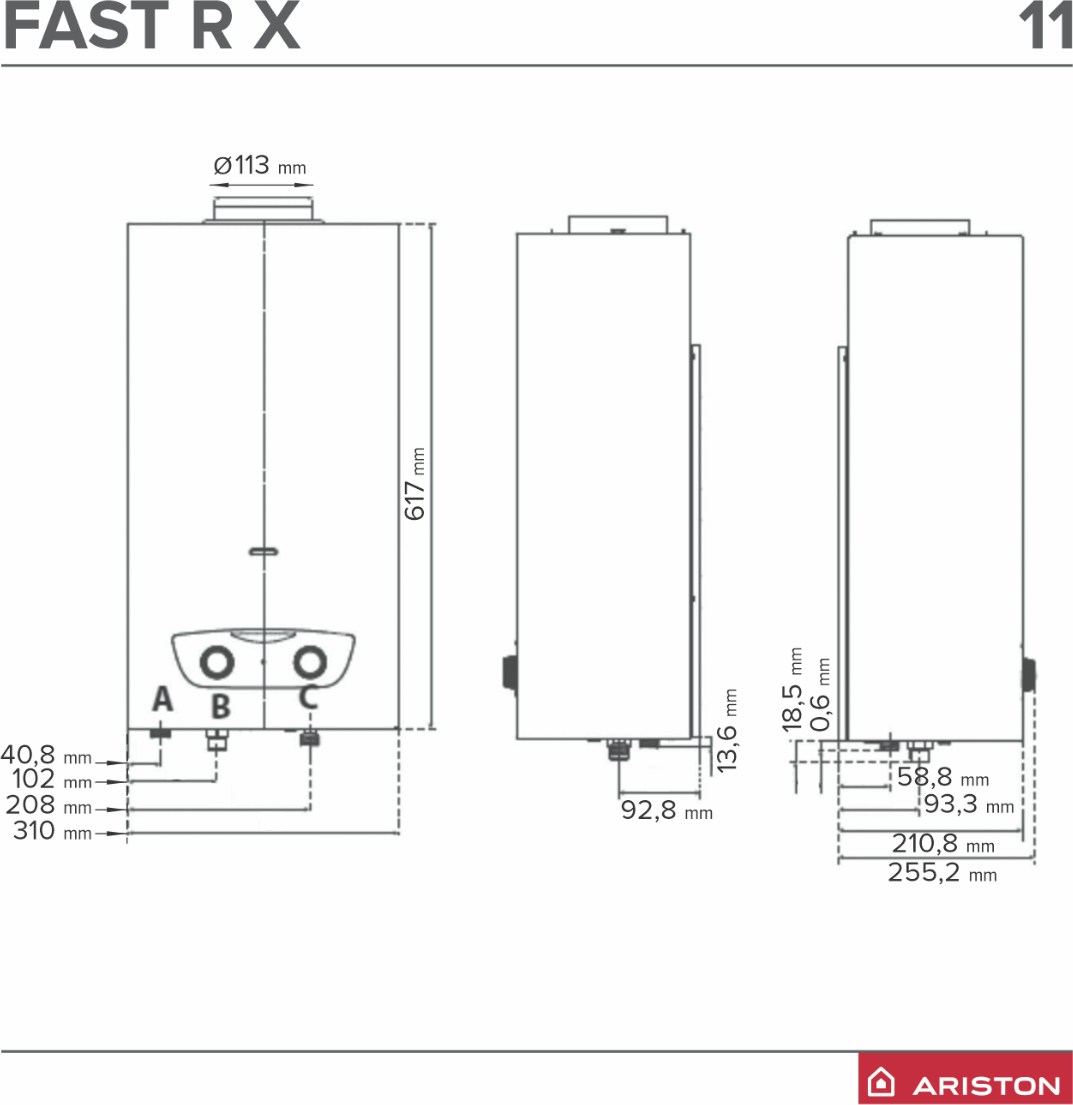 Gazowy, przepływowy podgrzewacz wody Fast R X - obrazek techniczny
