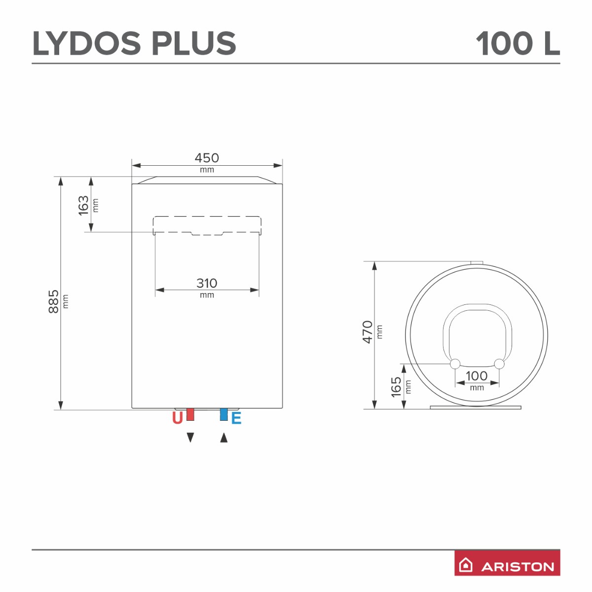 ariston lydos plus 100l schita dimensiuni